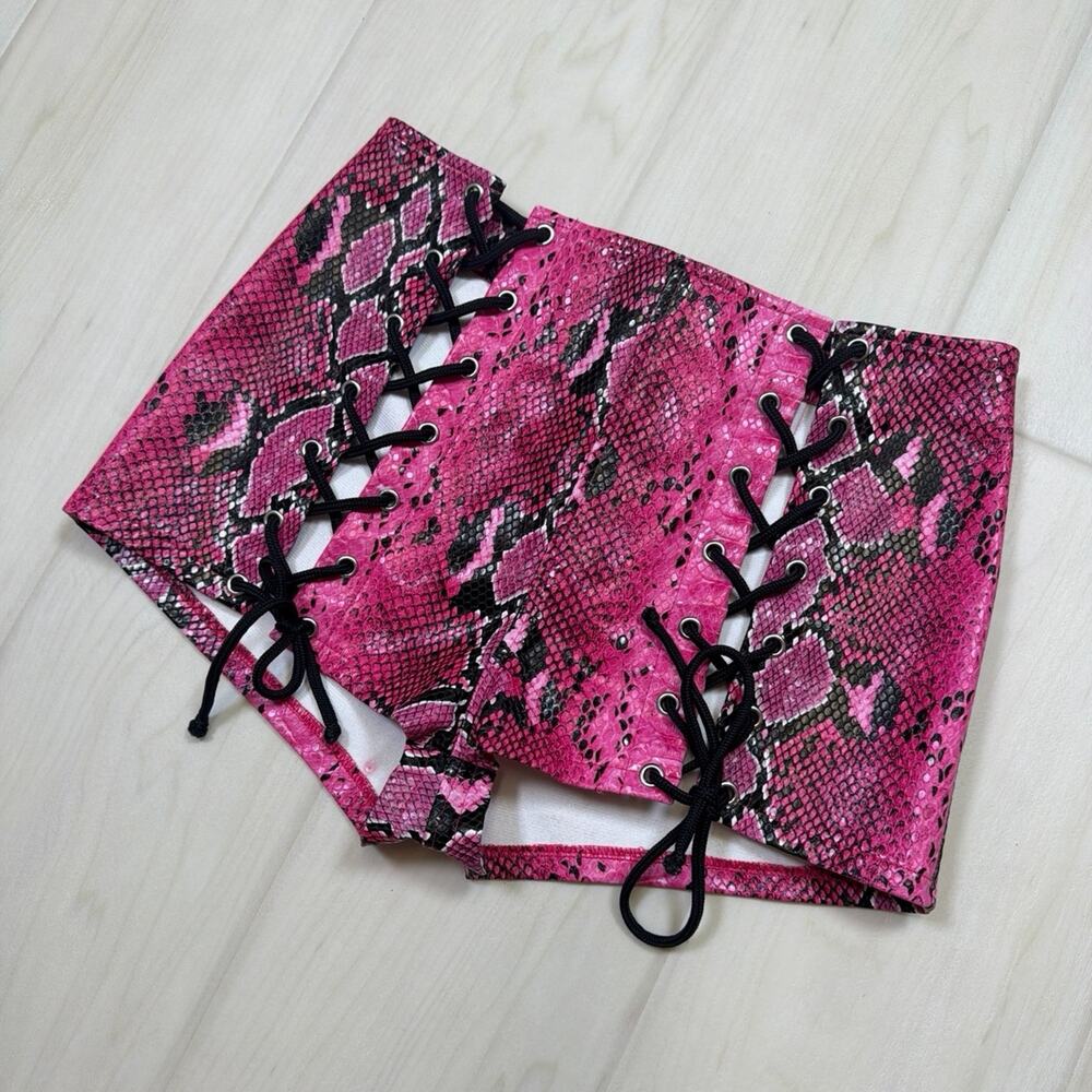 Dolls Kill Club Exx Snakeskin Rude Awakening Lace Up Shorts